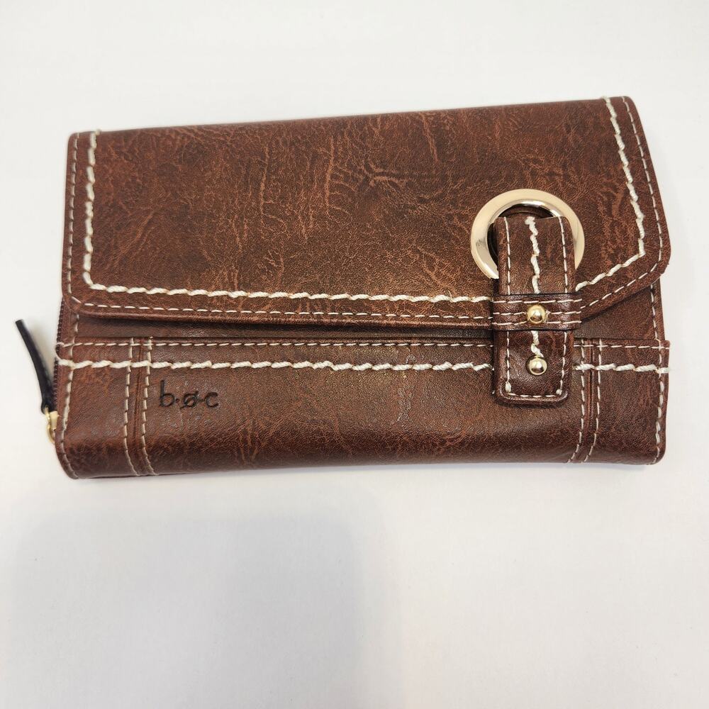 BOC Born Concepts Brown Faux Leather Large Wallet Multiple Compartments Boho